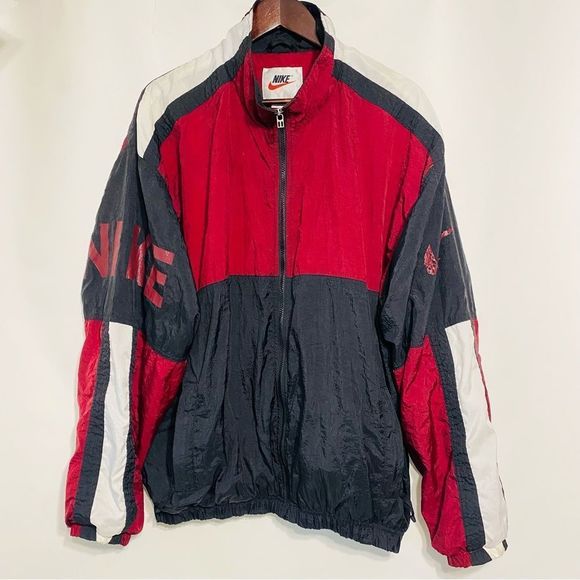 Nike Other - Vintage Nike Mens Dark Red Black And White Windbreaker Jacket XXL